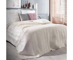 Eurofirany Kreminis aksominis dekoratyvinis užtiesalas, dvipusis su dygsniuotu raštu, 170x210 cm, minkštas poliesterio lovos užtiesalas, lovatiesė miegamajam Lovatiesė