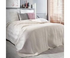 Eurofirany Kreminis aksominis dekoratyvinis užtiesalas, dvipusis su dygsniuotu raštu, 170x210 cm, minkštas poliesterio lovos užtiesalas, lovatiesė miegamajam Lovatiesė