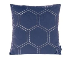 Eurofirany BLINK / 12 Aksominis pagalvės užvalkalas su auksiniu medaus korio raštu, 45X45 cm, spalva: mėlyna
