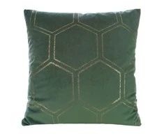 Eurofirany BLINK / 12 Aksominis pagalvės užvalkalas su auksiniu medaus korio raštu, 45X45 cm, spalva: tamsi žalia