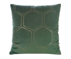 Eurofirany BLINK / 12 Aksominis pagalvės užvalkalas su auksiniu medaus korio raštu, 45X45 cm, spalva: tamsi žalia