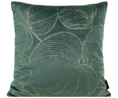 Eurofirany BLINK / 23 Minkšto aksomo pagalvės užvalkalas su auksiniu lapų raštu, 45X45 cm, spalva: tamsiai mėtinė / šviesiai auksinė