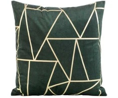 Eurofirany BLINK / 29 Aksominis pagalvės užvalkalas su auksiniu geometriniu raštu, 45X45 cm, spalva: tamsiai žalia / šviesiai auksinė