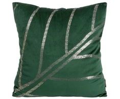 Eurofirany BLINK / 38 Aksominis pagalvės užvalkalas su auksiniu lapų raštu, 45X45 cm, spalva: tamsi žalia