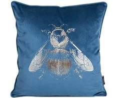 Eurofirany BLINK 41 Aksominis pagalvės užvalkalas su auksiniu bitės atspaudu, 45X45 cm, spalva: mėlyna / šviesiai auksinė