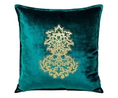 Eurofirany ROYAL 4 Aksominis pagalvės užvalkalas su auksiniu ornamentu, 45X45 cm, spalva: tamsi turkio