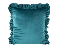 Eurofirany VELVET / 25 Aksominis pagalvės užvalkalas, dekoruotas raukiniais, 45 X 45 cm, spalva: tamsi turkio