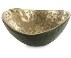 Eurofirany Tamsiai žalias ir auksinis dekoratyvinis metalinis dubuo, 22x21x10 cm, modernus interjero akcentas, elegantiškas namų dekoras, metalinis dubuo raktams