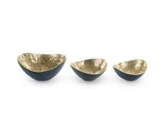 Eurofirany Dekoratyvinis metalinis dubuo, tamsiai mėlyna ir auksinė apdaila, 22x21x10 cm, modernus interjero akcentas, maža dekoratyvinė lėkštė, stalo dekoracija