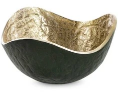 Eurofirany Dekoratyvinis kvadratinis metalinis dubuo, tamsiai žalias su auksiniais akcentais, 25x25x13 cm, modernus dizainas, elegantiškas namų dekoras, dekoratyvinis indas, stilingas interjero akcentas