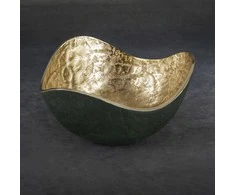 Eurofirany Dekoratyvinis kvadratinis metalinis dubuo, tamsiai žalias su auksiniais akcentais, 25x25x13 cm, modernus dizainas, elegantiškas namų dekoras, dekoratyvinis indas, stilingas interjero akcentas
