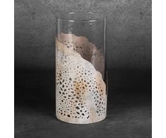 Eurofirany Stiklinė dekoratyvinė žvakių dėtuvė, smėlio spalvos, 16 cm pločio ir 32 cm ilgio, svetainės ar miegamojo dekorui, elegantiškas namų aksesuaras, stilinga interjero detalė