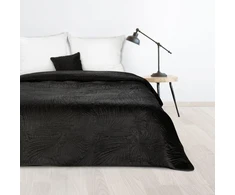 Eurofirany DESIGN 91 LUIZ / 4 Aksominė lovatiesė, dygsniuota karšto spaudimo būdu su palmių lapų raštu, 170X210 cm, spalva: juoda Lovatiesė