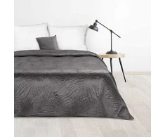 Eurofirany DESIGN 91 LUIZ / 4 Aksominė lovatiesė, dygsniuota karšto spaudimo būdu su palmių lapų raštu, 170X210 cm, spalva: grafito Lovatiesė