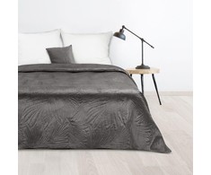 Eurofirany DESIGN 91 LUIZ / 4 Aksominė lovatiesė, dygsniuota karšto spaudimo būdu su palmių lapų raštu, 220X240 cm, spalva: grafito Lovatiesė
