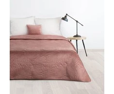 Eurofirany DESIGN 91 LUIZ / 4 Aksominė lovatiesė, dygsniuota karšto spaudimo būdu su palmių lapų raštu, 170X210 cm, spalva: rožinė Lovatiesė