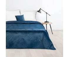 Eurofirany DESIGN 91 LUIZ / 4 Aksominė lovatiesė, dygsniuota karšto spaudimo būdu su palmių lapų raštu, 170X210 cm, spalva: mėlyna Lovatiesė