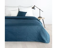 Eurofirany DESIGN 91 BONI / 6 Lovatiesė, dygsniuota karšto spaudimo būdu su lapų raštu, 170X210 cm, spalva: mėlyna Lovatiesė