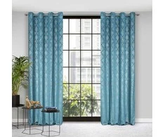 Eurofirany minkšto aksomo užuolaida ARETA su boho stiliaus raštu / 200 g/m2 / 140x250 / mėlynos spalvos
