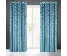 Eurofirany minkšto aksomo užuolaida ARETA su boho stiliaus raštu / 200 g/m2 / 140x250 / mėlynos spalvos