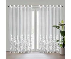 Eurofirany Kreminės šampano spalvos gėlėmis siuvinėta užuolaida, paruošta žiedams, 300x250 cm, poliesterio langų drapiruotė, dieninė užuolaida svetainei