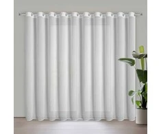 Eurofirany Balta permatoma šifono užuolaida su deimantų akcentais, tvirtinimas žiedais, 350x250 cm, lengva langų dekoracija, elegantiška namų tekstilė, dieninė užuolaida