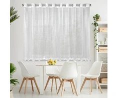 Eurofirany Balta permatoma užuolaida, siuvinėta langų apdaila, paruoštos kilpinės užuolaidos, 350x145 cm voilio užuolaida, lengva langų danga Dieninės užuolaidos