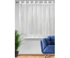 Eurofirany Balta permatoma užuolaida, siuvinėta langų apdaila, paruoštos kilpinės užuolaidos, 350x145 cm voilio užuolaida, lengva langų danga Dieninės užuolaidos