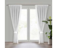 Eurofirany Paruoštas poliesterio užuolaidų komplektas su kutais, lazeriu pjauti kraštai, 140x270 cm dalys, baltos dieninės užuolaidos moderniam interjerui, lengvas audinys