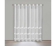 Eurofirany Balta gėlėmis siuvinėta užuolaida, paruošta žiedams, 350x250 cm, poliesterio langų dekoracija, šviesą praleidžianti dieninė užuolaida