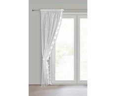 Eurofirany Baltos gėlėmis siuvinėtos poliesterio užuolaidos, 140x270 cm rinkinys su surišimu, paruoštos kabinti ant juostos, svetainės ir miegamojo langų dekoras, dieninės užuolaidos