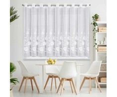 Eurofirany Balta poliesterio užuolaida su įdegio efektu, 350 x 150 cm, paruošta kabinti, siuvinėtas dizainas švelniam šviesos sklaidymui, dieninė užuolaida langams