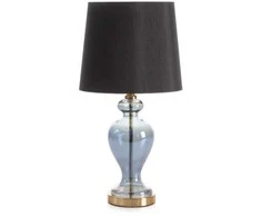 Eurofirany Dekoratyvinė pastatoma lempa, juodas poliesterio gaubtas su auksiniu stiklo ir metalo pagrindu, 48 cm aukštis, glamour ir moderniam interjerui, stilingas stalinis šviestuvas