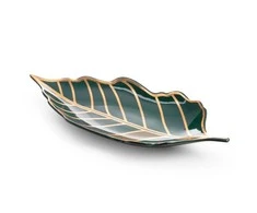 Eurofirany LIMITED COLLECTION LILI3 Dekoratyvinė lapo formos lėkštė, 41 X 19 X 5 cm, spalva: turkio, auksinė