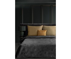 Eurofirany LIMITED COLLECTION LILI4 Švelnaus aksomo lovatiesė, dygsniuota karšto spaudimo (hot press) augalų raštu, 280X260 cm, spalva: juoda