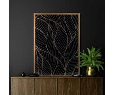Eurofirany Juodas ir auksinis lapų sienų menas, 53x73 cm dekoratyvinis įrėmintas drobės paveikslas, elegantiškas gėlių sienų dekoras, modernus svetainės meno kūrinys