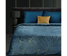 Eurofirany LIMITED COLLECTION MUSA2 Minkštas ir švelnus pledas, dekoruotas auksiniu bananų lapų raštu, 150X200 cm, spalva: tamsiai mėlyna / auksinė