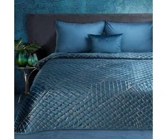 Eurofirany LIMITED COLLECTION MUSA2 Aksominė lovatiesė su bananų lapų raštu, dygsniuota karšto spaudimo būdu, 170X210  cm, spalva: tamsiai mėlyna /auksinė