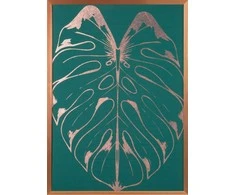 Eurofirany Žalias ir vario lapų sienų menas, 53x73 cm dekoratyvinis paveikslas, modernus botaninis sienų dekoras, įrėmintas drobės atspaudas svetainei