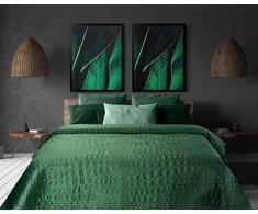Eurofirany Tamsiai žalia krokodilo odos rašto dekoratyvinė lovatiesė, 280x260 cm, aksominė tekstūra, minkštas užpildas, miegamojo dekoras, prabangi lovos užtiesalė Lovatiesė