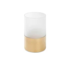 Eurofirany LIMITED COLLECTION BLANCA7 Žvakidė iš meninio stiklo, ∅ 12 X 15 cm, spalva: balta /auksinė