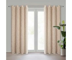 Eurofirany Smėlio spalvos užuolaida su pomponais, paruošta užuolaida su žiedais, dekoratyvinė langų apdaila, 135x250 cm permatoma užuolaida, svetainės užuolaida, šviesi užuolaida