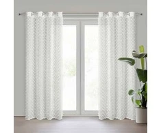 Eurofirany Kreminė užuolaida su pomponais, paruošta užuolaida su žiedais, 135x250 cm langų dekoracija, dekoratyvinės kreminės užuolaidos svetainei, miegamojo užuolaida