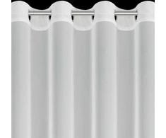 Eurofirany Balta poliesterio užuolaida su gėlių aplikacija, 140x250 cm, su žiedais, standartiniams langams, lengva ir lengvai prižiūrima namų dekoracija, dieninė užuolaida
