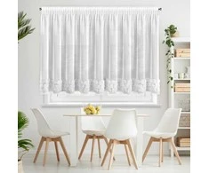 Eurofirany Balta tinklinė užuolaida su rožių rašto juostomis, 350x160 cm, paruošta kabinti, poliesterio langų danga, dekoratyvinė dieninė užuolaida, namų tekstilė
