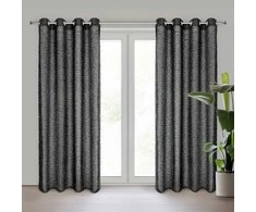 Eurofirany Juoda tekstūrinė poliesterio užuolaida su moherio siūlų aplikacija, 135x250 cm, tvirtinimas žiedais, prabangi langų dekoracija, moderni užuolaida svetainei