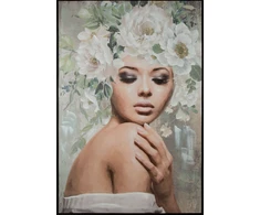 Eurofirany Rankomis tapytas pilkas paveikslas ant drobės Moteris su gėlėmis, 80x120 cm, modernus elegantiškas dekoras, gėlių tapyba, šiuolaikinė sienų dekoracija, interjero detalė