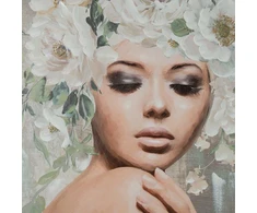 Eurofirany Rankomis tapytas pilkas paveikslas ant drobės Moteris su gėlėmis, 80x120 cm, modernus elegantiškas dekoras, gėlių tapyba, šiuolaikinė sienų dekoracija, interjero detalė