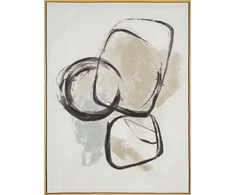 Eurofirany Smėlio spalvos abstraktus rankomis tapytas paveikslas ant drobės, 60x80 cm, modernus įrėmintas meno kūrinys, minimalistinis dekoras, unikali sienų puošmena