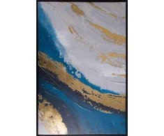 Eurofirany Abstraktus sienos menas, pilka ir mėlyna spalvų paletė, modernus minimalistinis dekoras, 60x90 cm paveikslas su rėmu, šiuolaikinė interjero dekoracija, drobės paveikslas svetainei